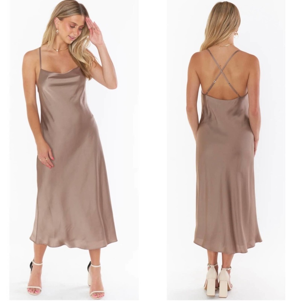 Show Me Your Mumu Verona Cowl Dress Dune Luxe Satin